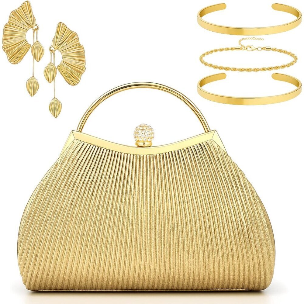 Women Evening Bag Clutch Rhinestone Jewelry Set Earrings Bracelets Gift